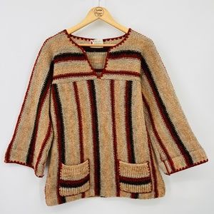 Herald House Vintage Pullover Striped Sweater, 70s Mod Design Pockets, Hippie